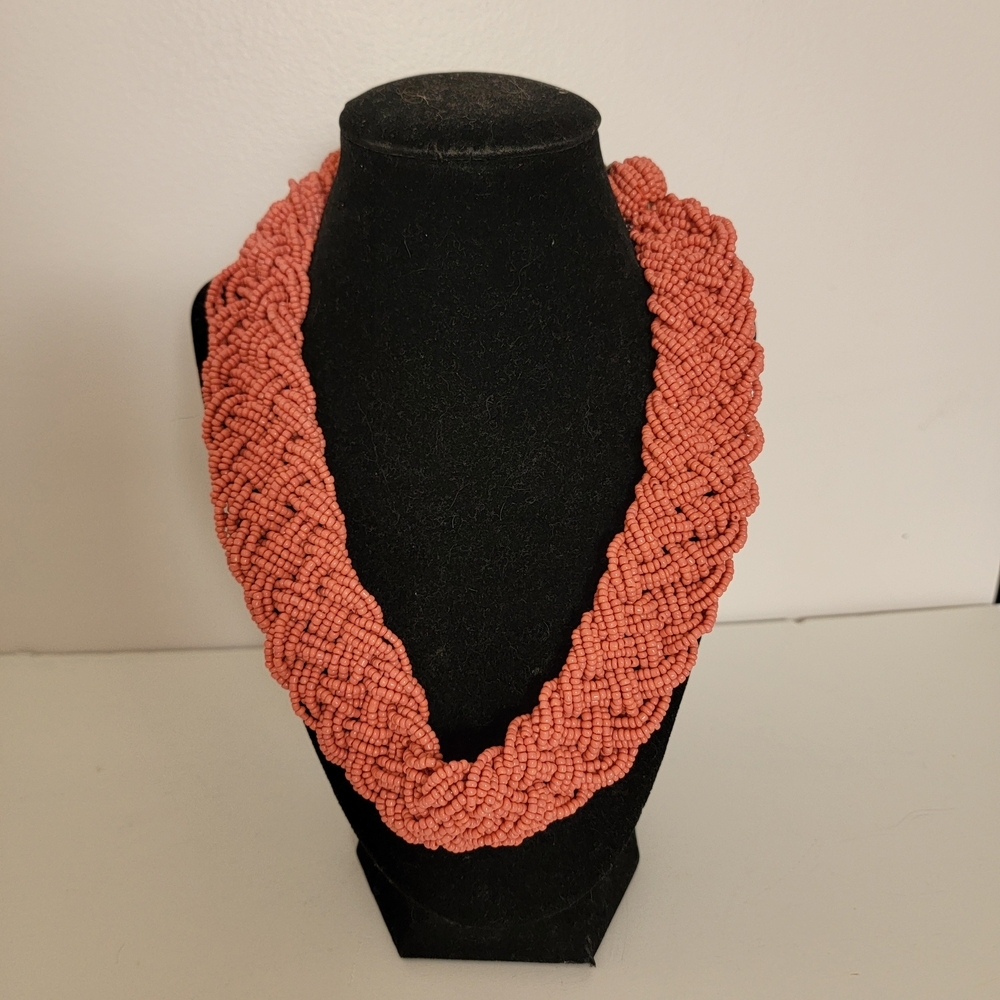 Vintage Coral Braided Bead Necklace 17" - 18"